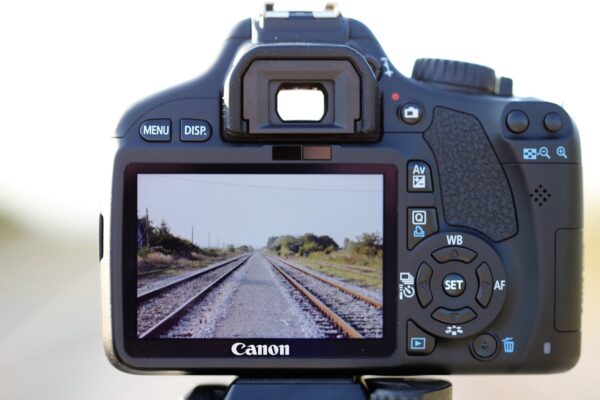 camera on railway, photo on rail, far distance